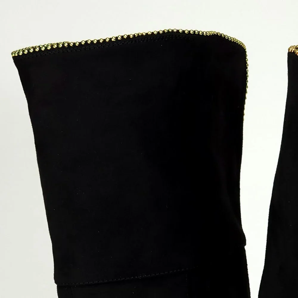 XOXO Tristen Black Faux Suede Over The Knee Beaded‎ Trim Flat Boots Women 7.5M